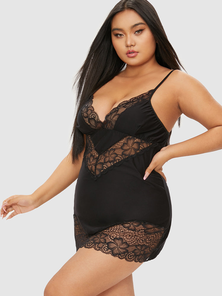 Sheer Lace Insert Cut Out Sleep Dress