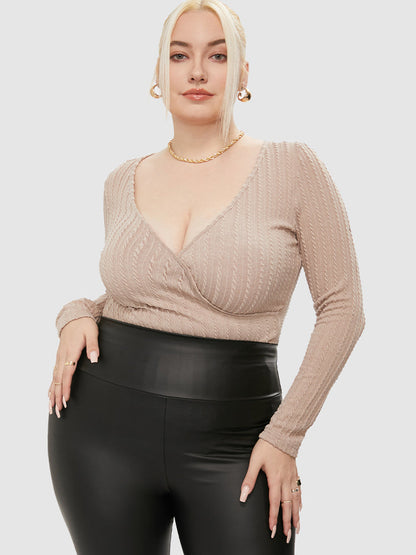 Surplice Neck Cable Knit Top