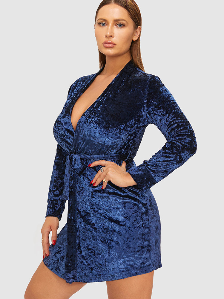 Solid Belted Velvet Sleep Robe