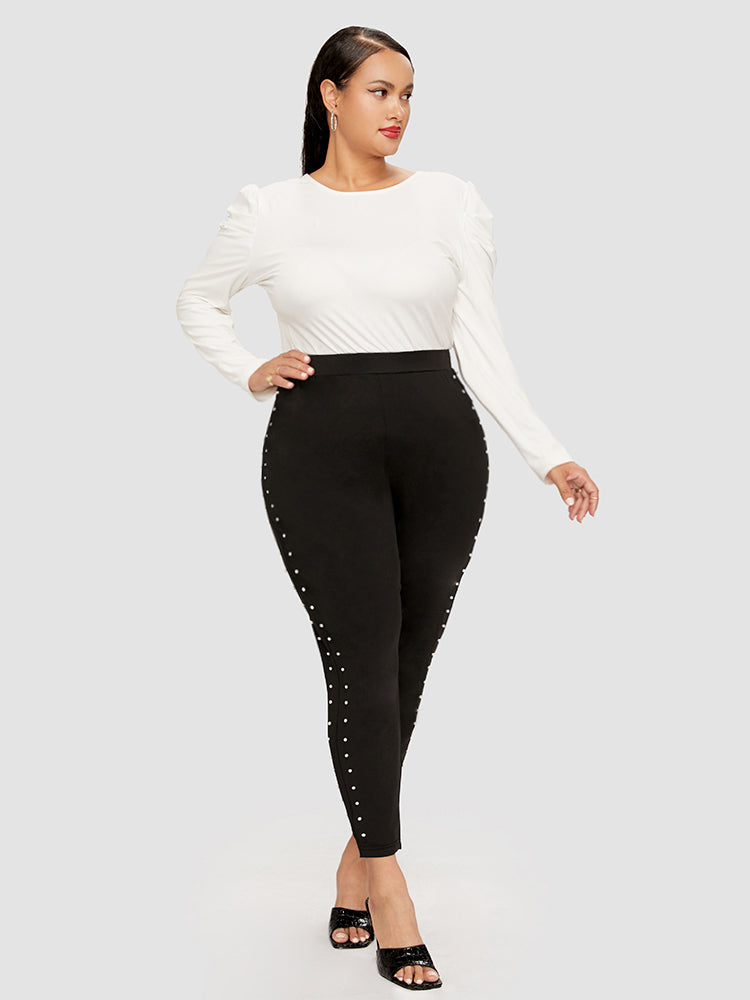 Plain Side Beaded Skinny Leggings