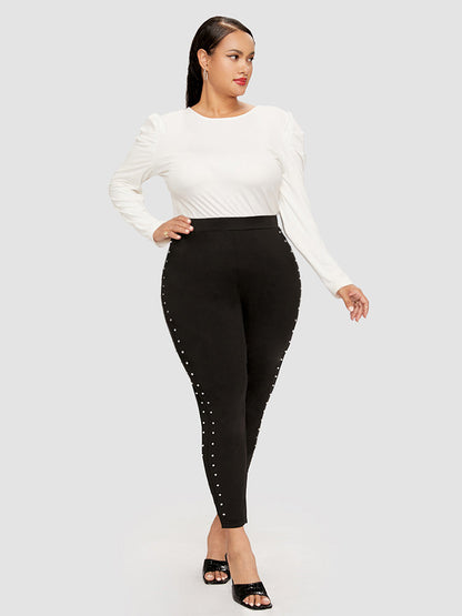 Plain Side Beaded Skinny Leggings