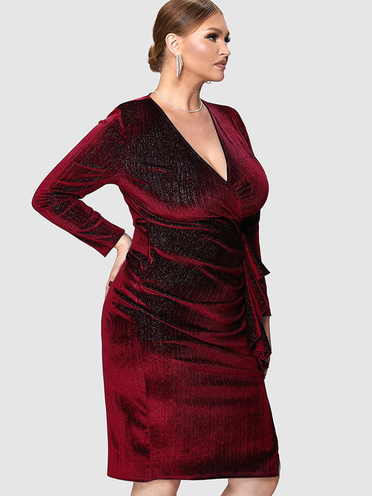 Solid Ruffles Velvet Bodycon Dress