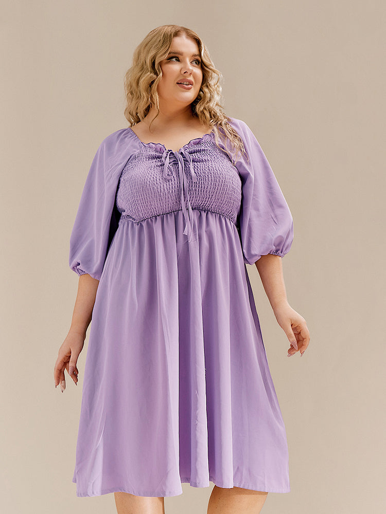 Smocking Knotted V-neck Dress