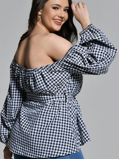 Off Shoulder Self Belted Blouse
