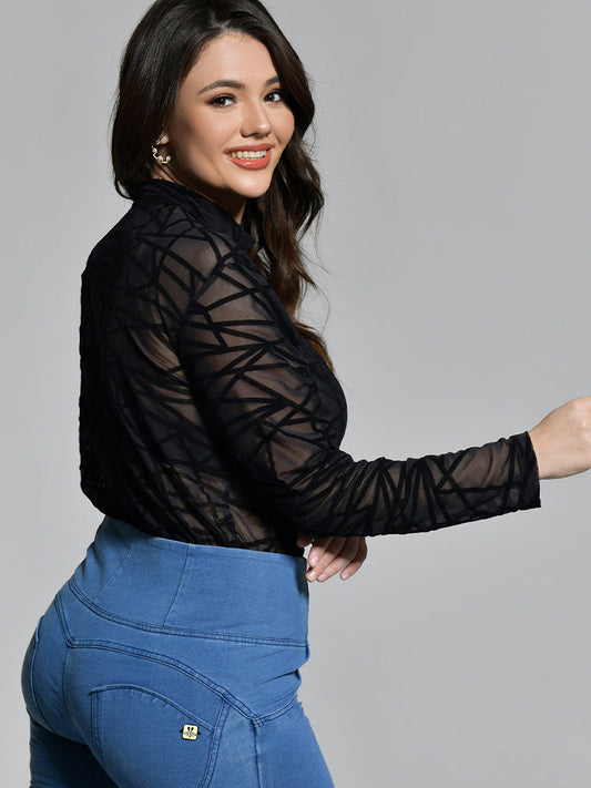 Mock-neck Geo Mesh Top