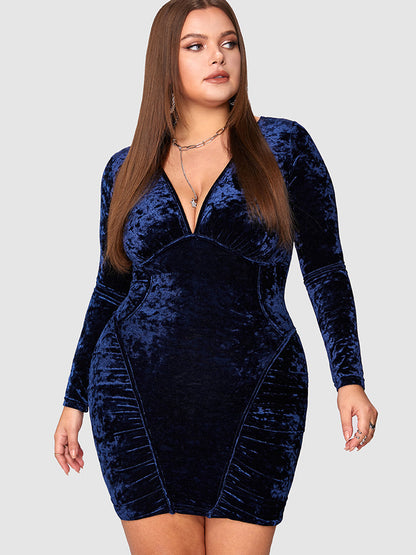 Solid Color Velvet Bodycon Dress