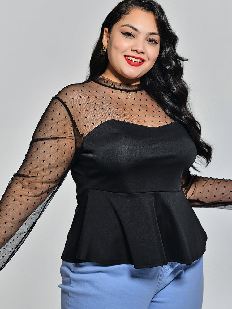 Polka Dot Mesh Blouse