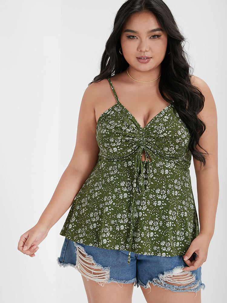 Floral Printed Ruched Drawstring Cami Top