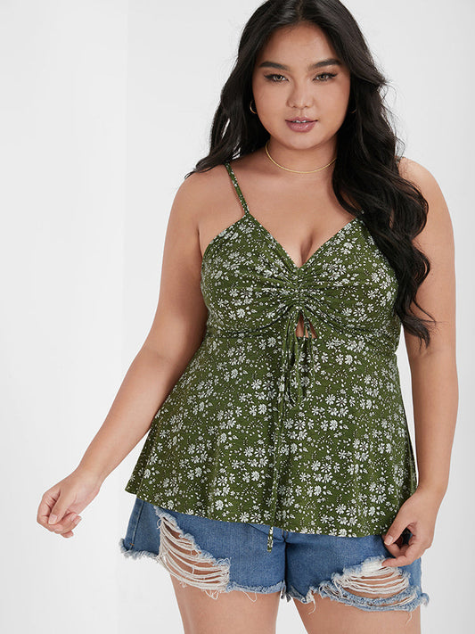 Floral Printed Ruched Drawstring Cami Top