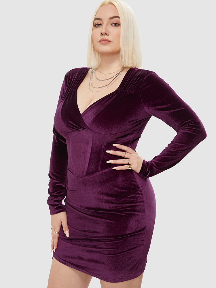 Asymmetrical Neck Velvet Bodycon Dress