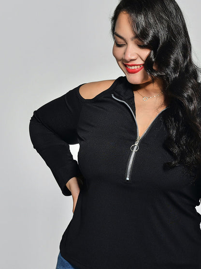 Cut Out Shoulder Zipper Top