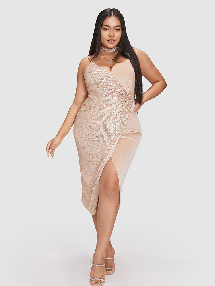 Patchwork Sequin Cami Split Dress