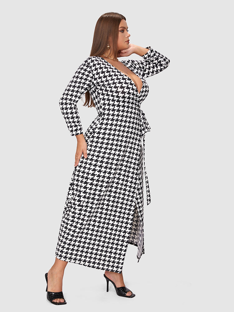 Samantha Business Casual - Houndstooth Wrap Tie Dress