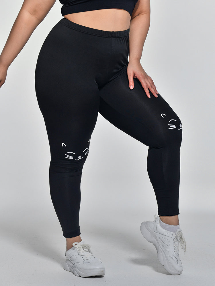 Cat Printed Elastic Leggings