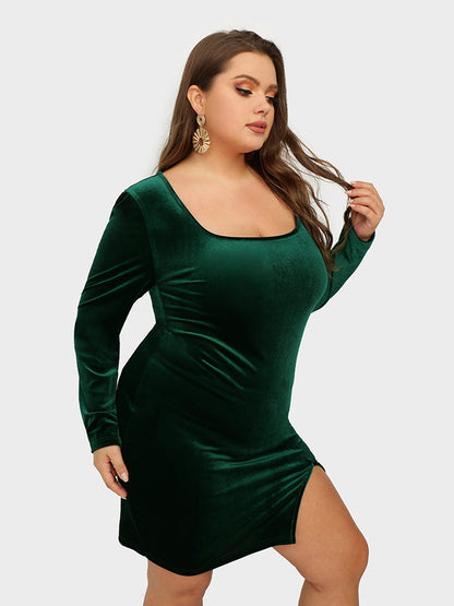 Slit Square Neck Bodycon Dress