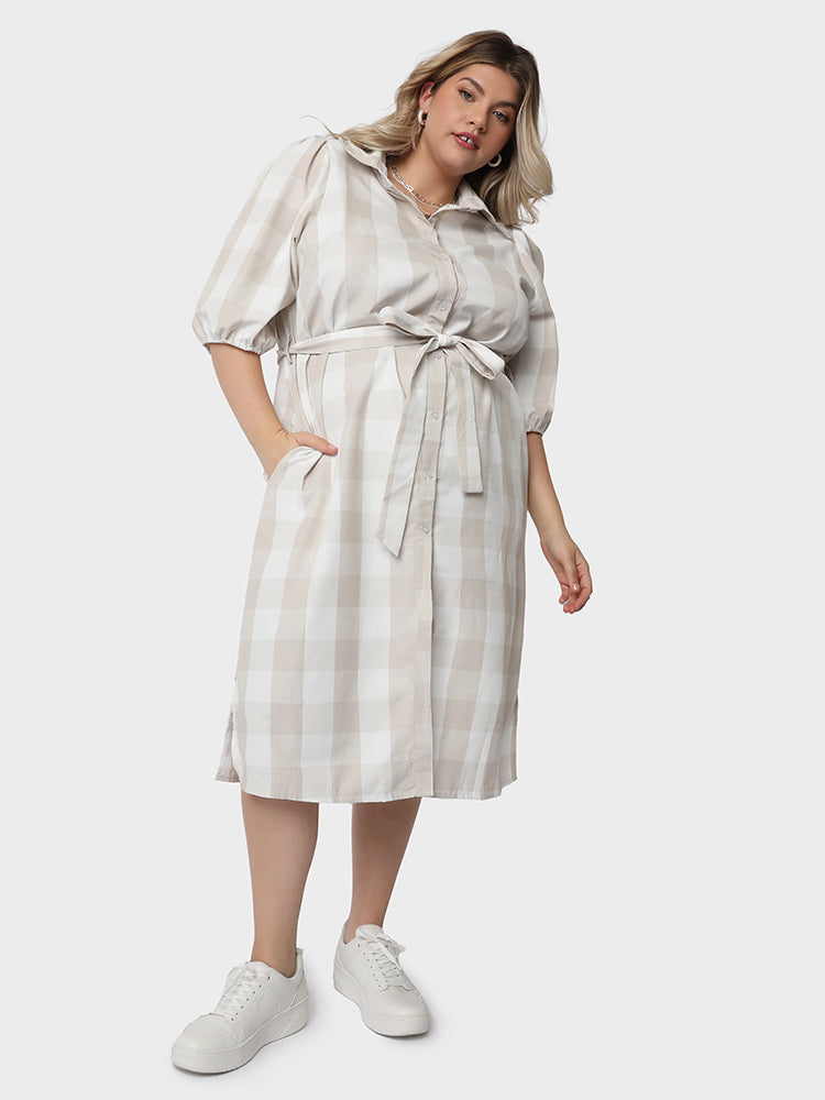 Plaid Split Hem Shirt Dress