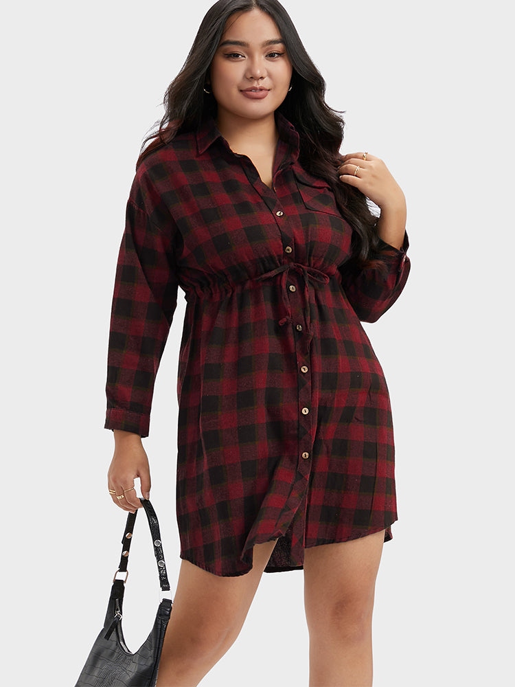 Plaid Button Shirt Dress