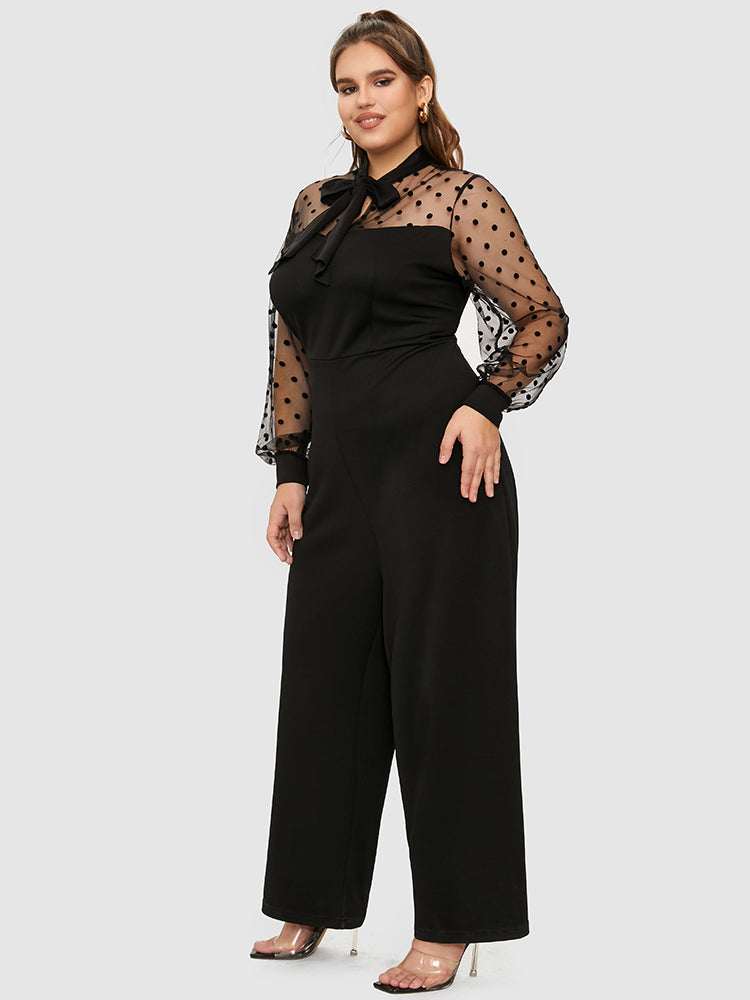 Polka Dot Mesh Knotted Wide Leg Jumpsuit