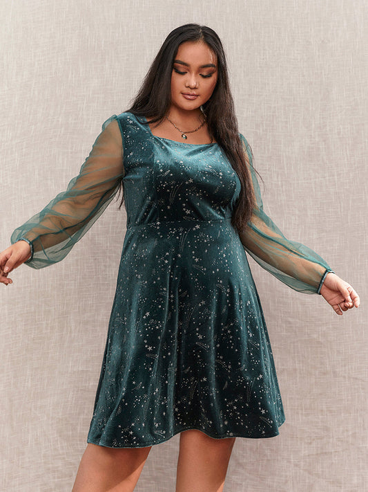 Mesh Sleeve Galaxy Star Dress