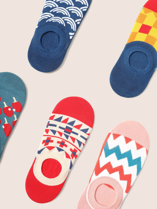 5 Pairs Multiple Patterns Contrast Boat Socks