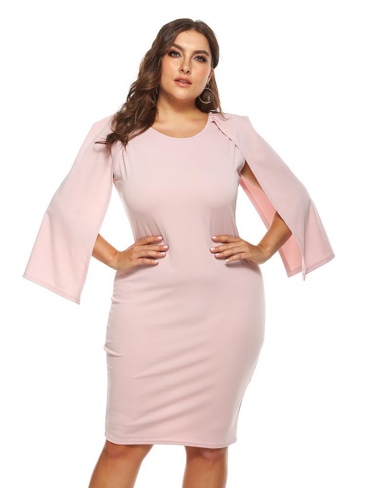 Split Sleeve Round Neck Solid Dress