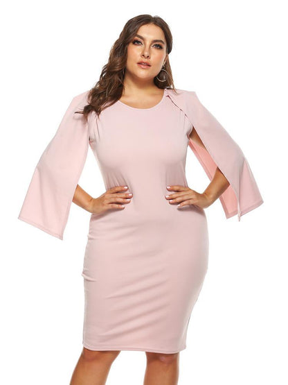 Split Sleeve Round Neck Solid Dress