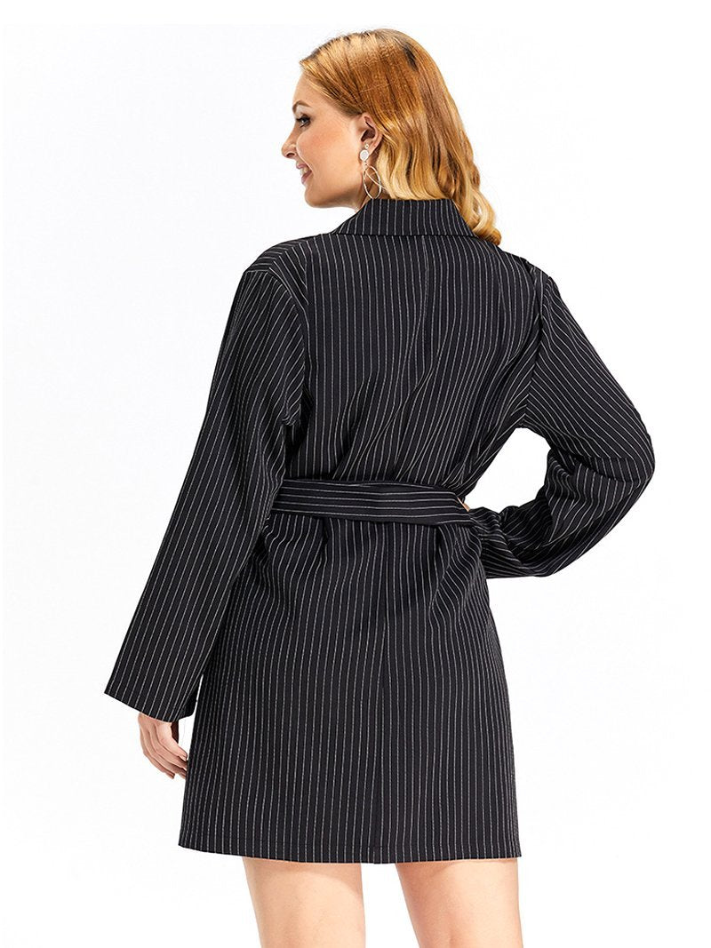 Stripe Zipper Detail Belt Trench Coat