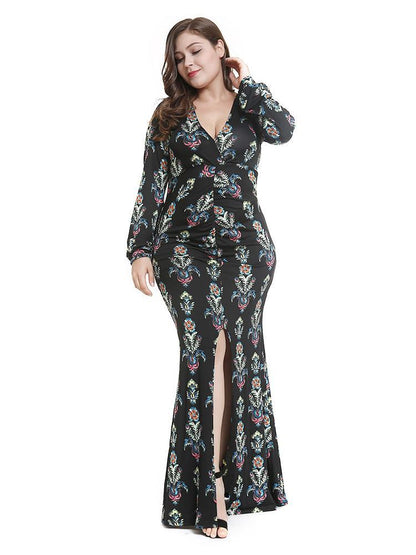 Bohemia V-neck Slim Fit Split Maxi Dress