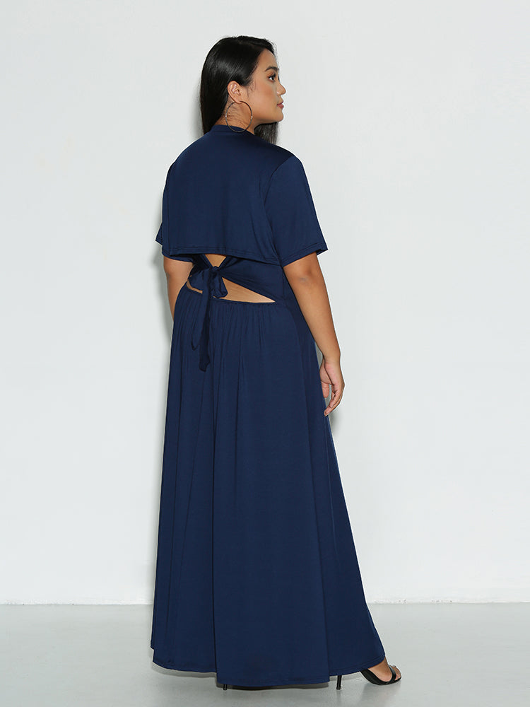 Back Bowknot Short Sleeve Dress