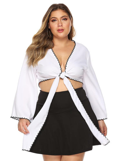 Lace Wrap Flared Sleeve Crop Top