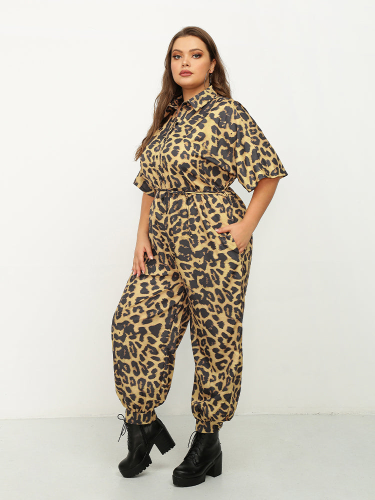 Leopard Print Button Front Jumpsuit