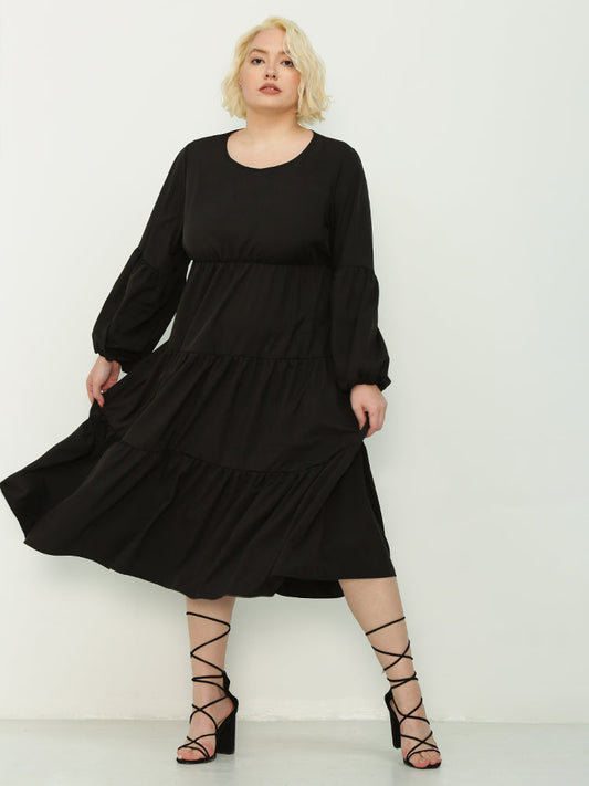 Long Sleeve Tiered Midi Dress