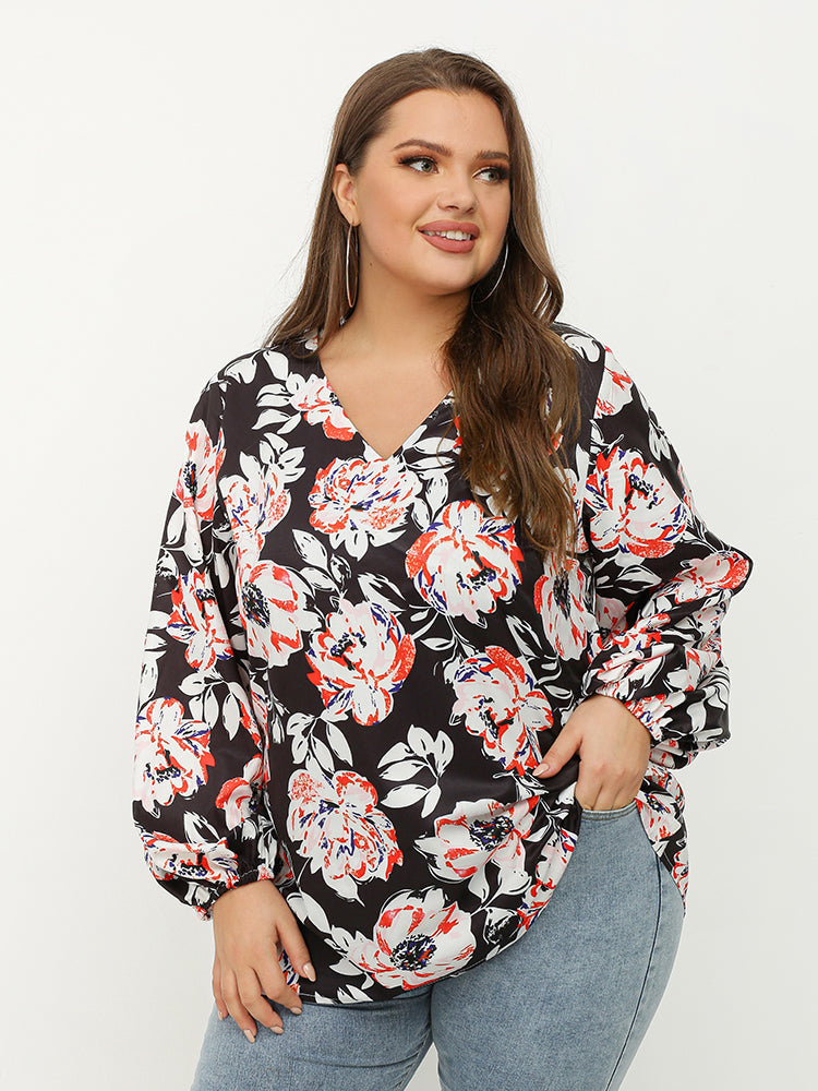 V-neck Floral Loose Top