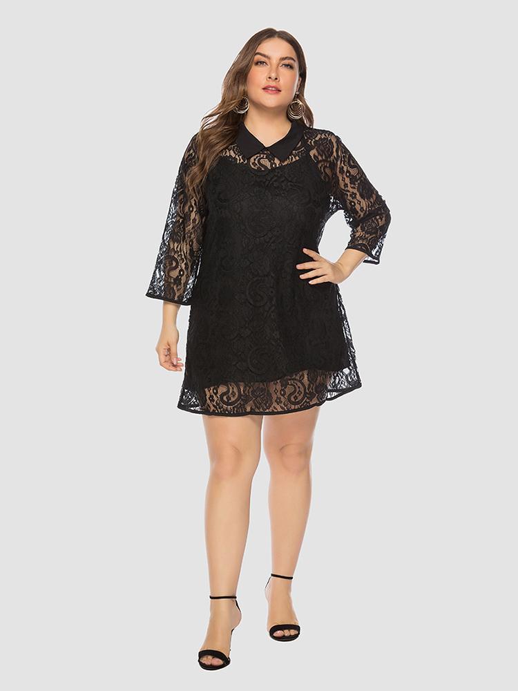 Lace Hollow Out Lapel Dress