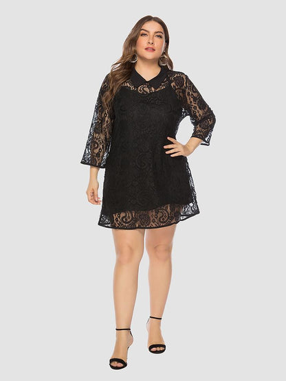 Lace Hollow Out Lapel Dress