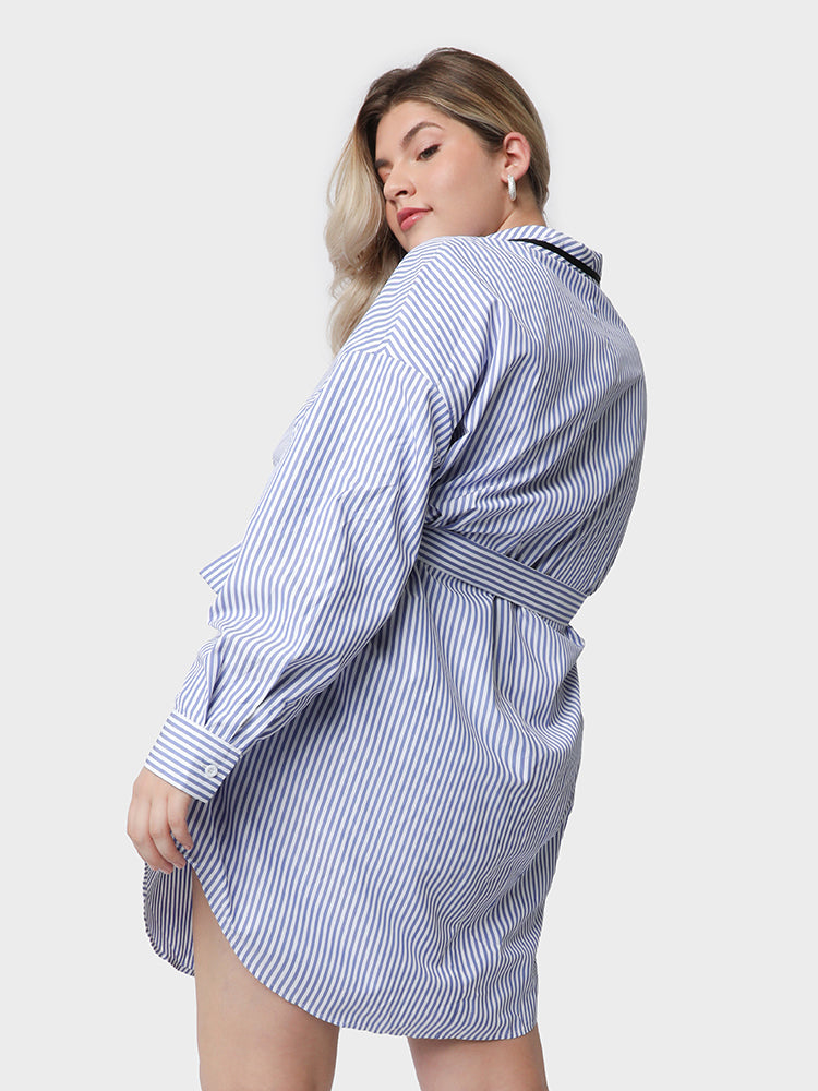 Lapel Collar Curved Hem Shirt Dress