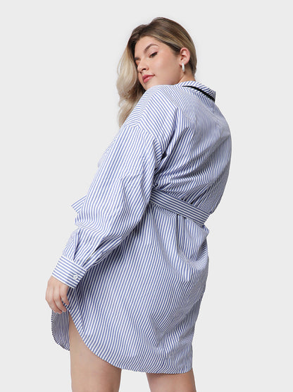 Lapel Collar Curved Hem Shirt Dress