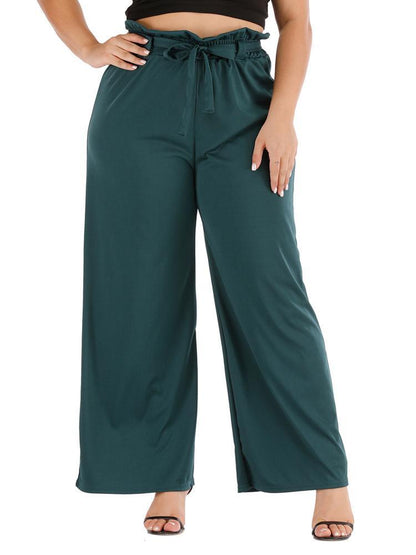 Bow Belt Wide Leg Solid Color Pants