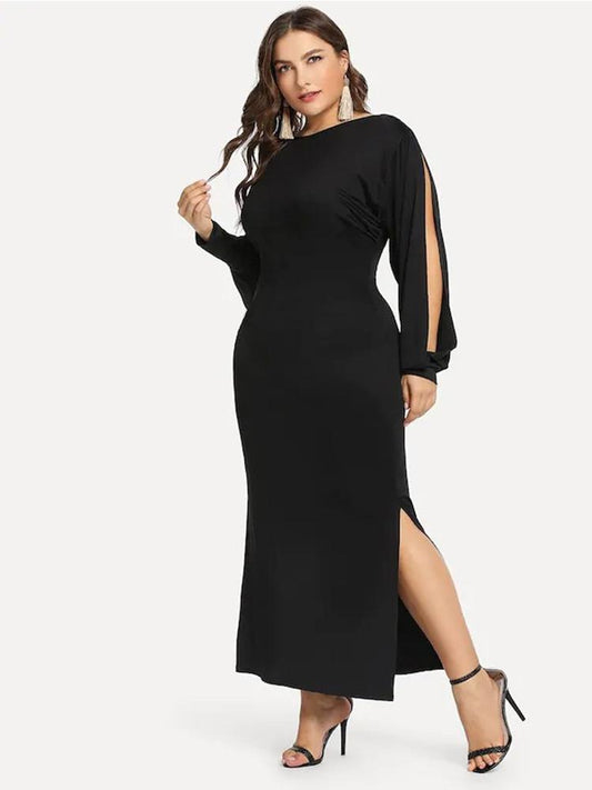 Hollow-out Sleeve Slim Fit Maxi Dress