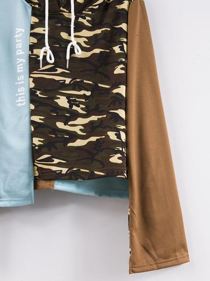 Camo Patchwork Letter Printed Hoodie
