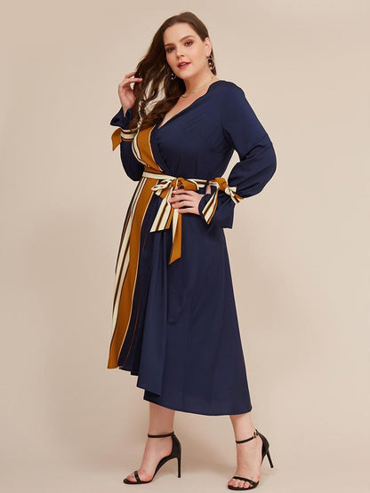 Stripe Patchwork Wrap Maxi Dress