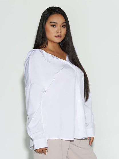 Ruffle Neckline Button Blouse