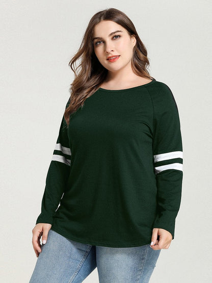 Stripe Sleeve Round Neck T-shirt