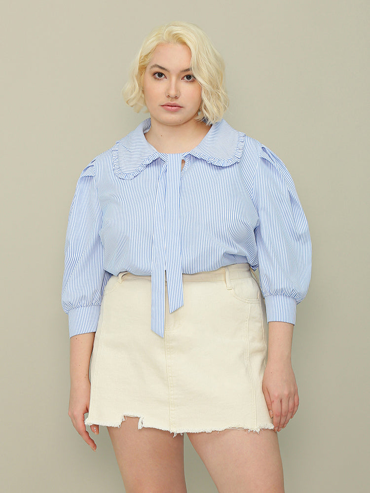 Doll Collar Striped Blouse