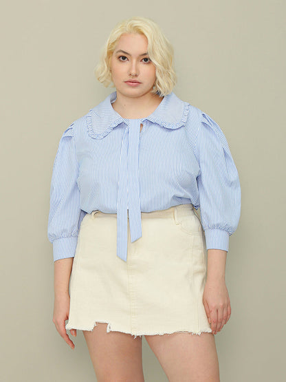 Doll Collar Striped Blouse