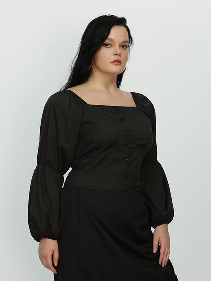 Irregular Ruffle Hem Lantern Sleeve Blouse