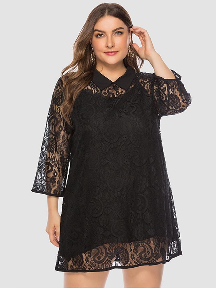 Lace Hollow Out Lapel Dress
