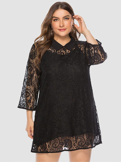 Lace Hollow Out Lapel Dress