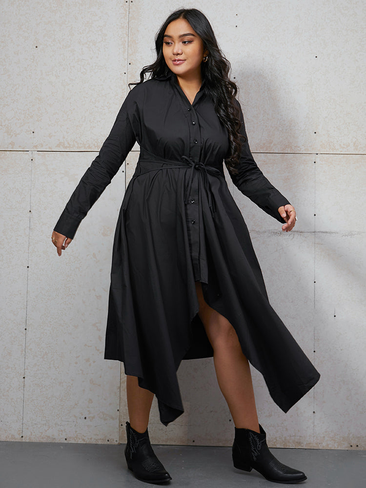 Ties Button Ruffled Shirt Dress