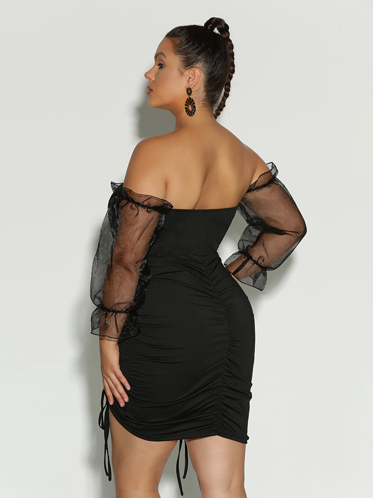 Lace Sleeve Ruched Dress